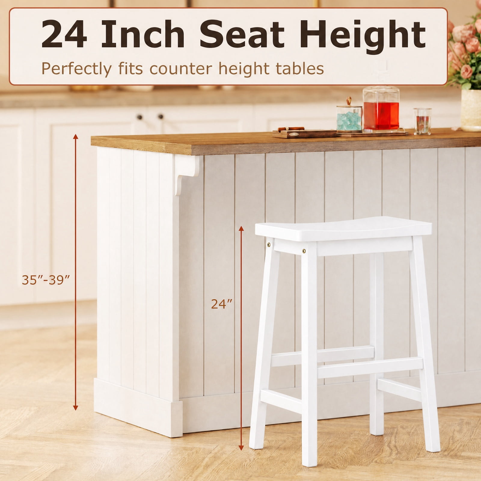 Furnibear Set of 2 Saddle Seat Counter Height Stools with Curved Seat and Footrests