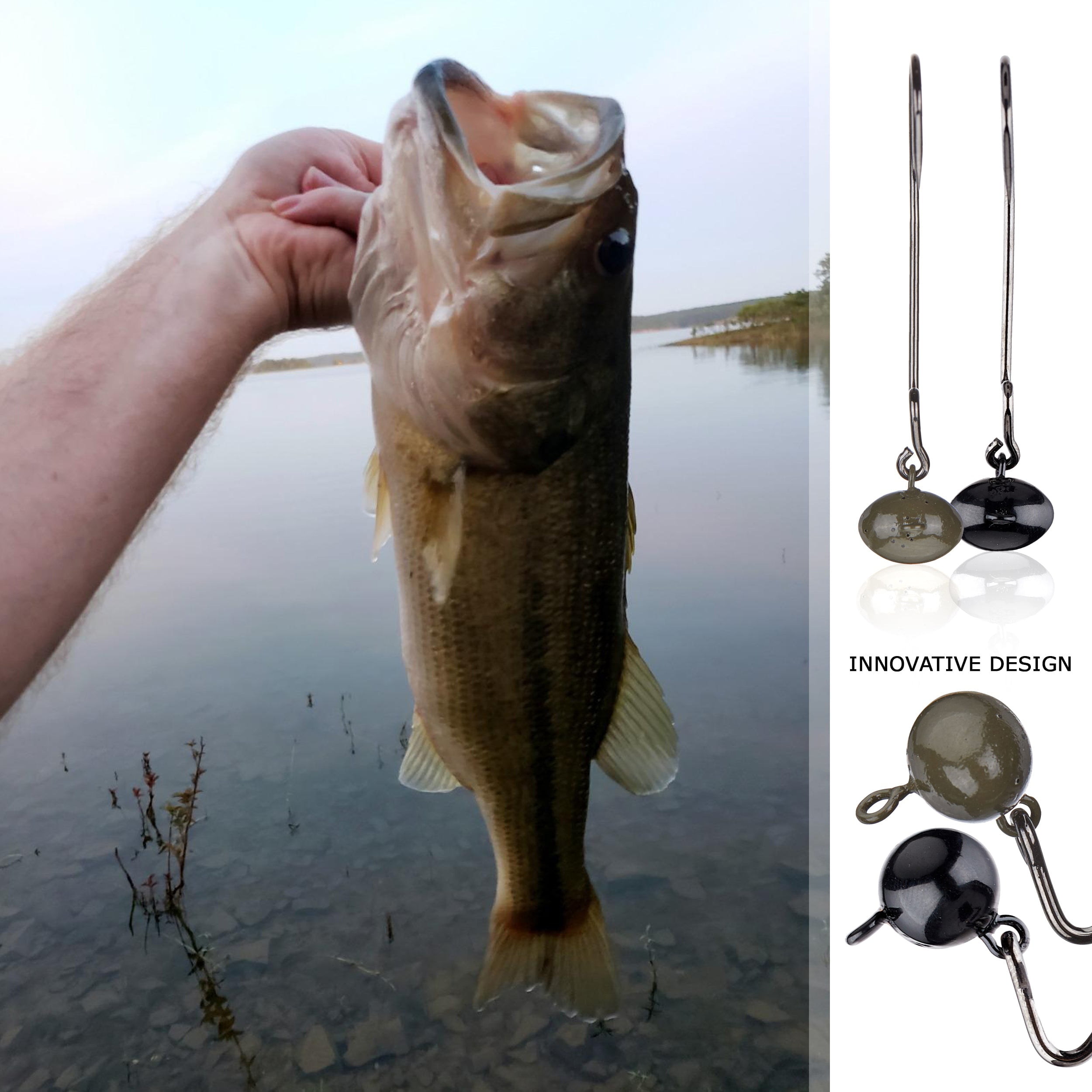 Reaction Tackle Tungsten Football Swing Jig Heads - Bass Fishing Jigs -Swinging Action Trigger Bait -Versatile Jig with Sharp Hooks -Mimics Crawfish- Black- 1/4