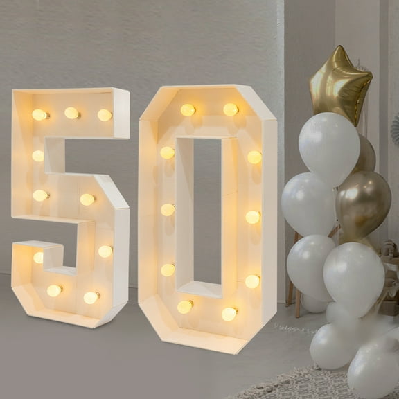 Peakora 50 LED Light Up Numbers, Retro Style Battery-Powered Decoration, 39.37in Tall for Parties, Birthday, and Anniversaries with Warm Lighting