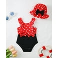 thumbnail image 6 of KIMI BEAR Newborn Baby Girls One-piece Swimsuit 0-3 Months Bathing Suit Ruffle Sleeveless Rash Guard Beach Wear Bowknot Spots Print Swimwear with Hat 2pcs Summer Beach Swim Suit Red, 6 of 9