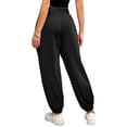 thumbnail image 4 of Pantalones elásticos de cintura alta para mujer, negros, holgados, de pierna ancha, con bolsillos con cordón y lazos en los tobillos, talla L, 4 of 6