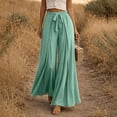 thumbnail image 5 of Costeam Womens Split Front Flowy Wide Leg Pants Drawstring Elastic High Waist Lightweight Crinkle Woven Solid Color Loose Casual Vacation Trousers, 5 of 5