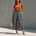 thumbnail image 6 of Qgtaibl Summer Wide Leg Capri Pants Cotton Baggy Breathable Palazzo Cropped Pants Casual High Waist Pleated Flowy Vacation Capris Gray XXL, 6 of 7