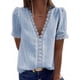 thumbnail image 2 of Camiseta de mujer Encaje Cuello en V Camisa de manga corta Blusa Top casual, Azul claro, XXL Scienceny  AP001454-10, 2 of 6