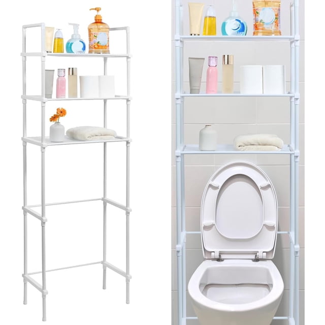 Estante de Baño sobre Inodoro con Estantes y Ganchos y Portarrollos para Almacenamiento