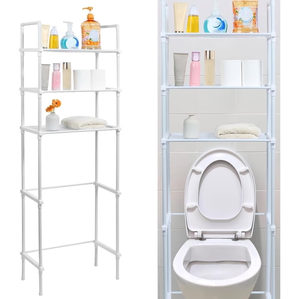 Estante de Baño sobre Inodoro con Estantes y Ganchos y Portarrollos para Almacenamiento