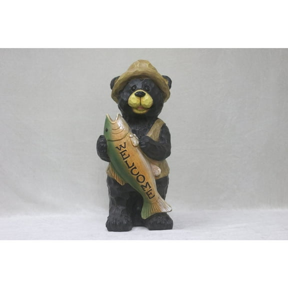 Hi-Line Gift Ltd 75619-P Standing Bear with Fish Welcome Sign