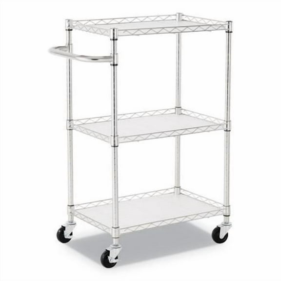 Alera Three-Shelf Wire Cart with Liners, Metal, 3 Shelves, 450 lb Capacity, 24" x 16" x 39", Silver