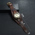 thumbnail image 4 of Reloj de pulsera de cuarzo analógico con números romanos y correa de cuero marrón con esfera redonda de bronce Retro Punk Unisex TUNC Sencillez, 4 of 4