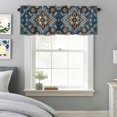 thumbnail image 3 of Bohemian Abstract Blue Floral Window Valance for Kitchen, Boho Tribal Ethnic Geometric Flower Rod Pocket Short Curtain for Small Windows, Light Filtering Decorative Valance, 54 x 18 Inch, 1 Panel, 3 of 9