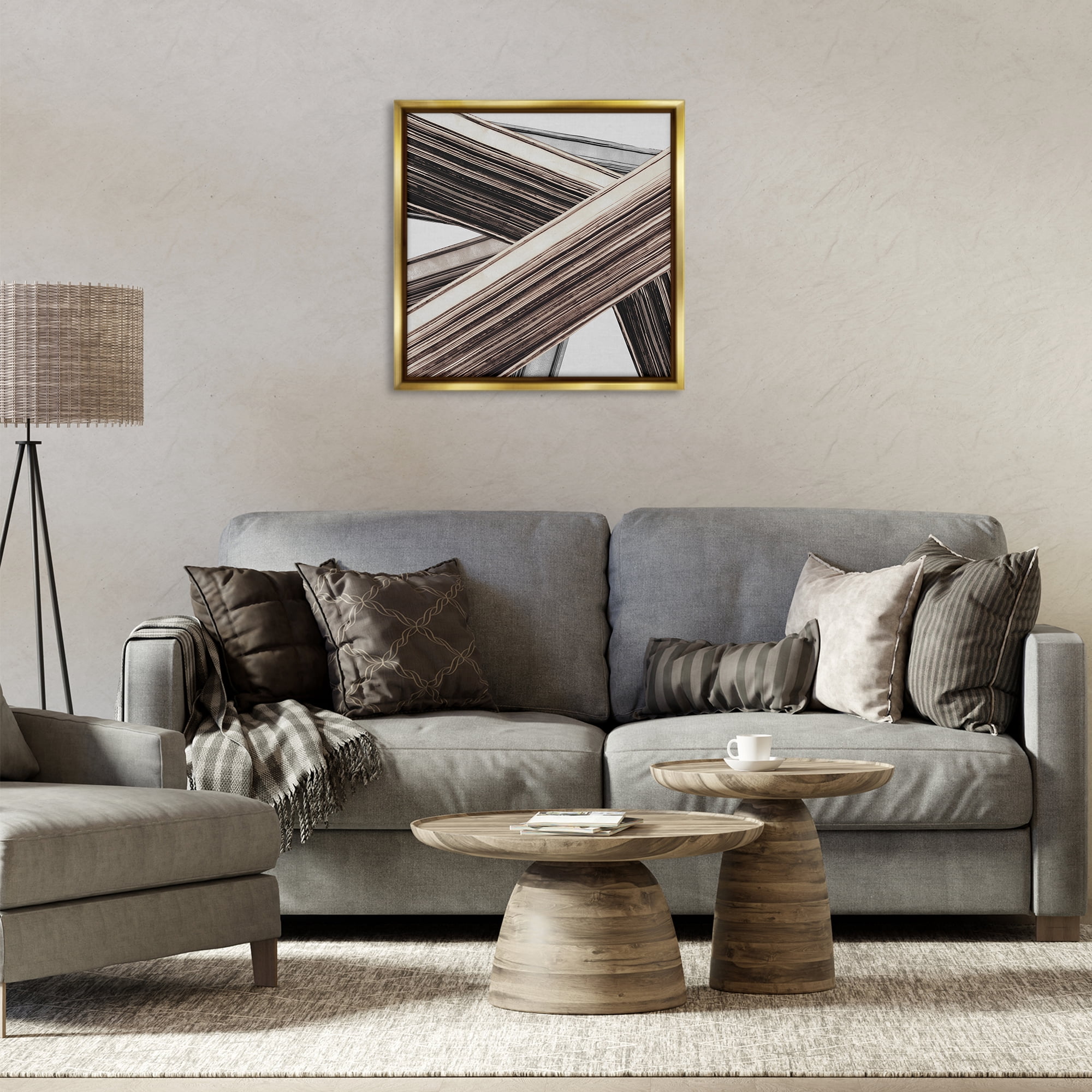 Stupell Industries Woven Lines Composition Abstract Painting Gold Floater Framed Canvas Art Print Wall Art, 25 x 25