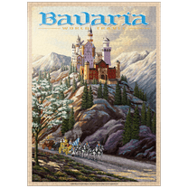 MyPuzzle - Neuschwanstein Castle, Germany - Whispers Of Winter's Fantasy, Vintage Travel Poster - Premium 1000 Piece Jigsaw Puzzle for Adults