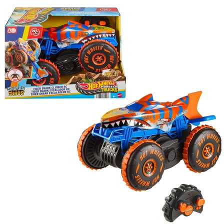 Hot Wheels Monster Trucks Tiger Shark Climber RC Vehicle, Battery-Powered Remote-Control Toy Truck