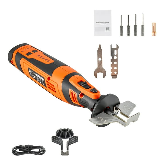 KFFKFF Cordless Electric Chainsaw Sharpener, Adjustable 5-Speed Saw Chain Sharpening Tool 5000-30000 RPM, Rechargeable Handheld Device with 4 Grinding Heads & Angle Guide Attachment