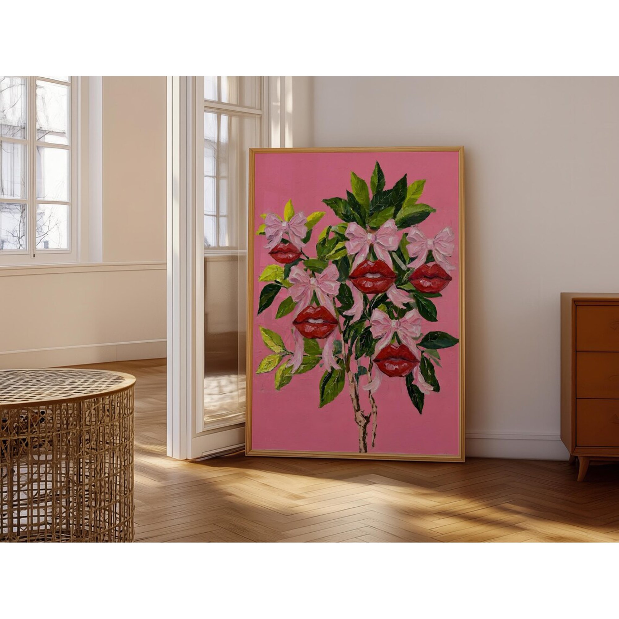 Surreal Red Lips Floral Botanical Gallery Style Wall Art Decor Unframed Paper Print