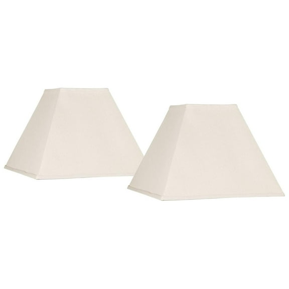 Set of 2 Tapered Square Lamp Shades Beige Large 7" Top x 17" Bottom x 13" Slant x 12 High Spider with Replacement Harp and Finial Fitting - Lwory