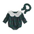thumbnail image 2 of Cjfdfy Newborn Baby Girl Christmas Romper Plaid Print Long Sleeve Ruffle Lace Collar Romper With Headband Infant Cute My First Christmas Fall Winter Outfits 0-18M, 2 of 10