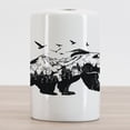 thumbnail image 2 of Bear Ceramic Toothbrush Holder, Mammal Silhouette Mountain Landscape Flying Birds and Forest Wildlife Design, Decorative Versatile Countertop for Bathroom, 4.5" X 2.7", Black White, 2 of 4