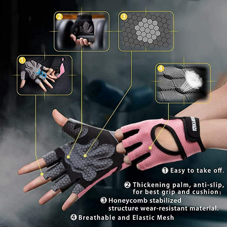 LIFECT Essential Breathable Workout Gloves Weight Lifting Fingerless Gym Exercise Gloves with Curved Open Back for Powerlifting Women and Men Pink