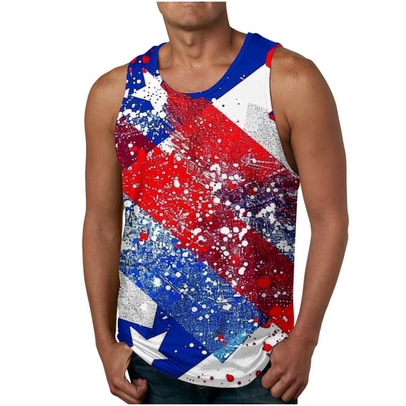 Cmfcve Men's Plus Size Tank Top Round Neck Sleeveless 4th of July Tank Shirt Casual Versatile Independence Day Tee