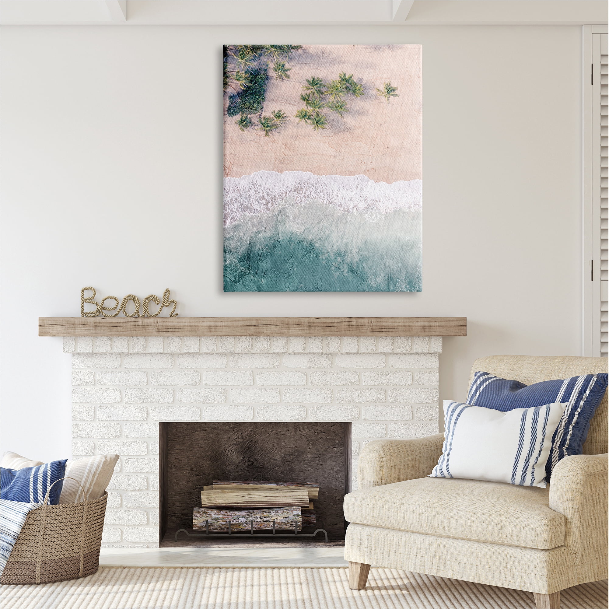 Stupell Industries Aerial Tropical Beach Landscape Painting Gallery Wrapped Canvas Art Print Wall Art, 36 x 48