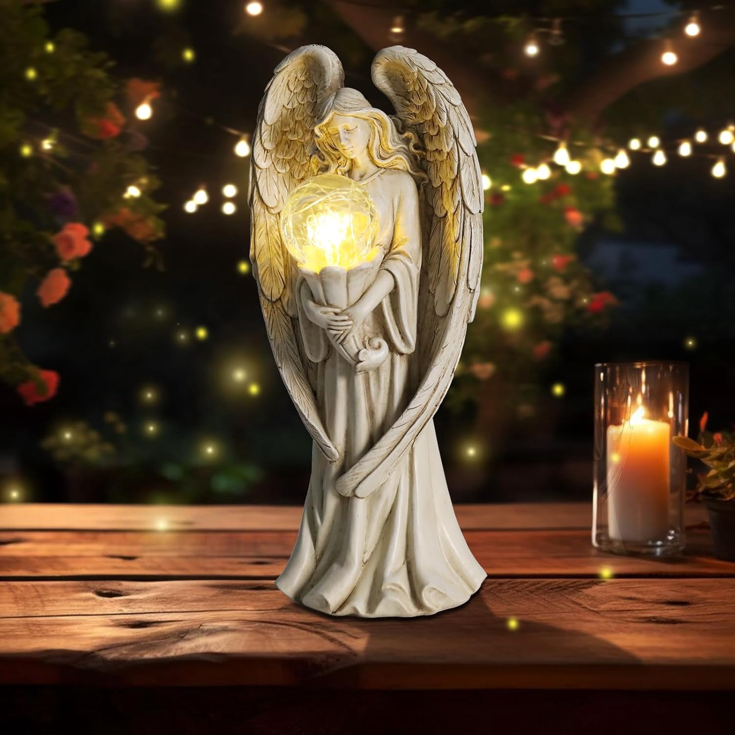 Garden Angel Outdoor Statue - Solar Powered Garden Angel Figurine for Garden Outdoor Decoration, Perfect Gift