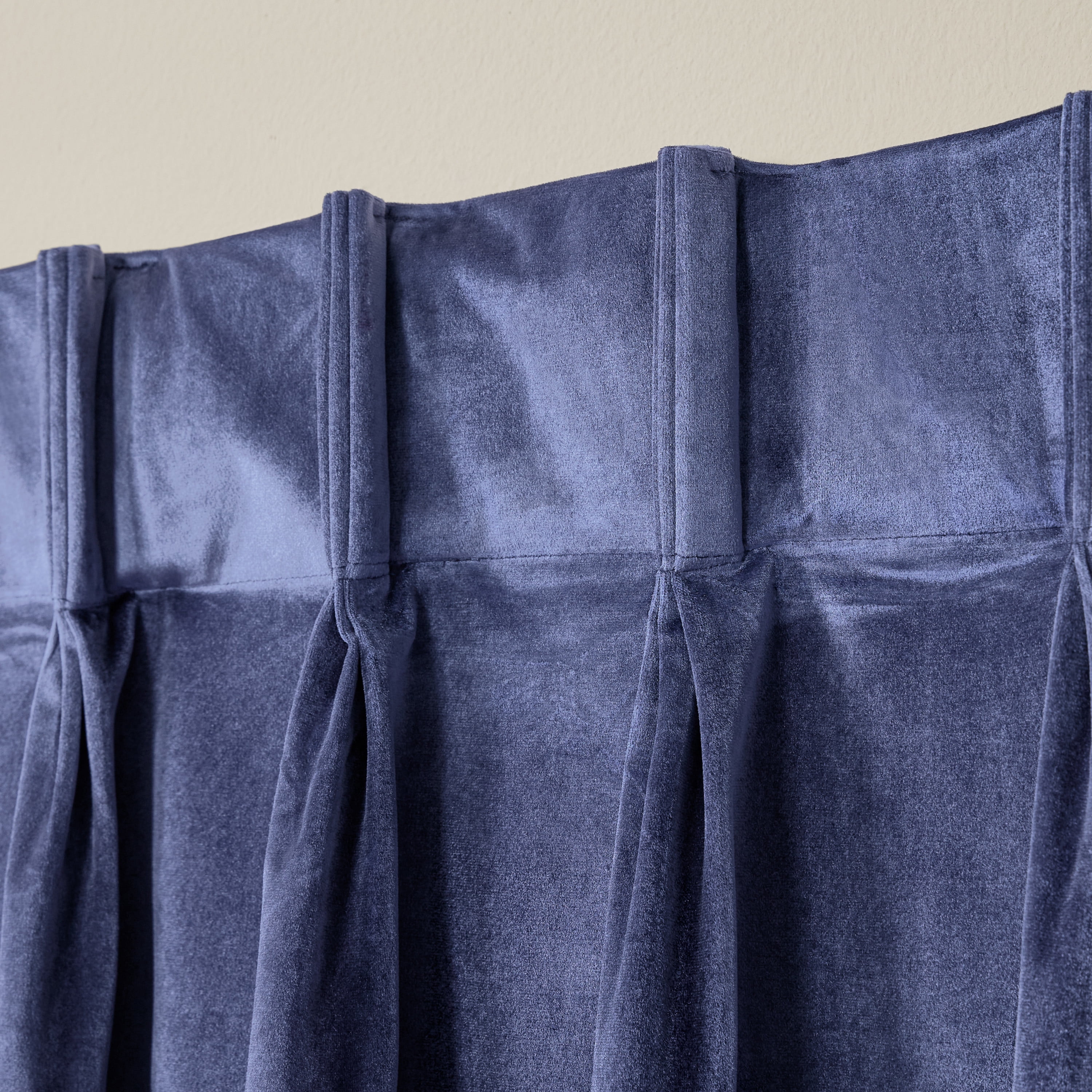 TOWN & COUNTRY LUXE Velour Solid Heavyweight Indoor Curtains, Light Filtering Opacity, Triple Pinch Pleat Top, Plush Velvet, 2-Pack Set, 27"x96", Navy