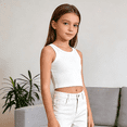thumbnail image 6 of GiLiling Kids Solid Color Hollow Out Backless Camisole Vest Round Neck Fashion Top (White, 18-24 Months), 6 of 8