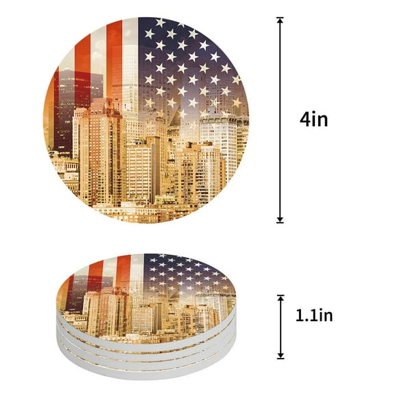 FMSHPON Happy St. Patrick's Day Clover Set of 8 Round Coaster for Drinks, Absorbent Ceramic Stone Coasters Cup Mat with Cork Base for Home Kitchen Room Coffee Table Bar Decor