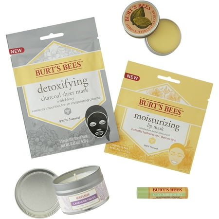 Burt's Bees Spa Collection Holiday Gift Set, 5 Products Mini Candle, Lip Mask, Lip Balm, Face Mask and Cuticle Cream
