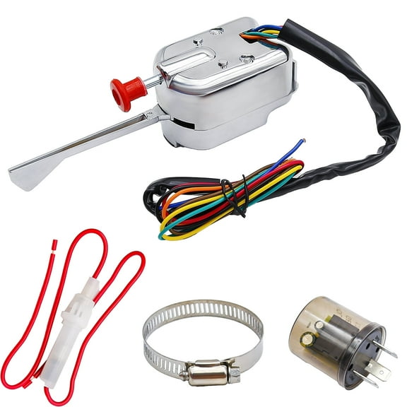 Anxingo Universal Turn Signal Switch with Flasher, 12V Chrome Street Hot Rod Turn Signal Switch with 3 Pin LED Turn Blinker Replacement for Ford  Replacement for Buick  Replacement for GM