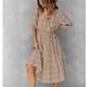 thumbnail image 4 of Vestido floral de manga larga con cinturón Cuello en V Vestido casual con dobladillo grande para otoño e invierno Caqui S, 4 of 7