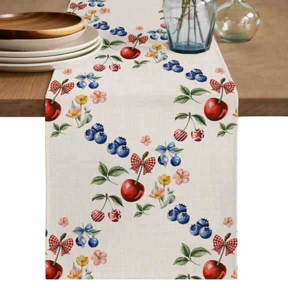 Spring Botanical Table Runner 60 Inches, Rustic Summer Fruits Floral Bed Runner Dresser Scarves Tabletop for Indoor Outdoor Parties/Ceremony/Banquet, 13" x 60"