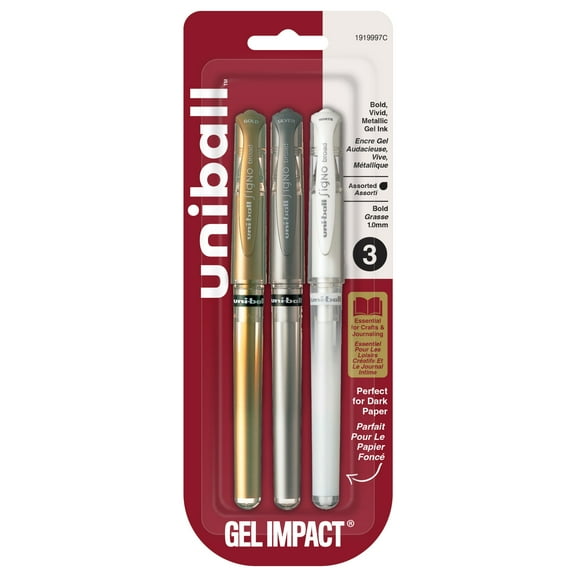 uniball Gel Impact Pen, Bold Point, 1.0 mm, Assorted Metallic Ink, 3 Count
