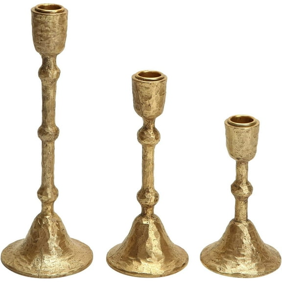 Gold Taper Candle Holders Set of 3, Vintage Decorative Resin Candlesticks Centerpieces Decor for Dining Room Table Wedding Party Mantle Fireplace