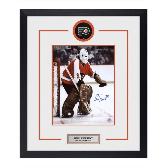 Bernie Parent Autographié Philadelphia Flyers Rondelle Logo 23x27 Cadre