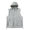 thumbnail image 3 of QATAINLAV Mens Sleeveless Golf Vest Lightweight Loose Hooded Cargo Jackets Summer Zip Up Softshell Windproof Outerwear with Pockets, Gray, M, 3 of 10