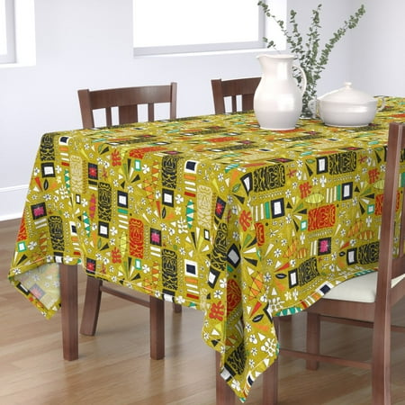 

Cotton Sateen Tablecloth 70 x 144 - Tiki Yellow Flowers Retro Hawaiian Surfing Print Custom Table Linens by Spoonflower