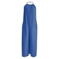 thumbnail image 4 of Women's Summer Solid‑Color Halter Sleeveless Wide‑Leg Jumpsuit Casual One‑Piece Pants with Side Pockets Blue XL(XL), 4 of 5