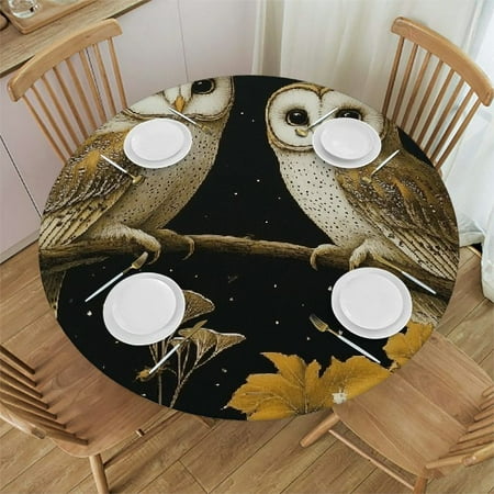 

Sheronv Owls Branch Mushrooms Round Tablecloth Stain-Resistant & Washable 100% Polyester for Home Kitchen Outdoor Decoration Multiple Sizes Available 38 -42