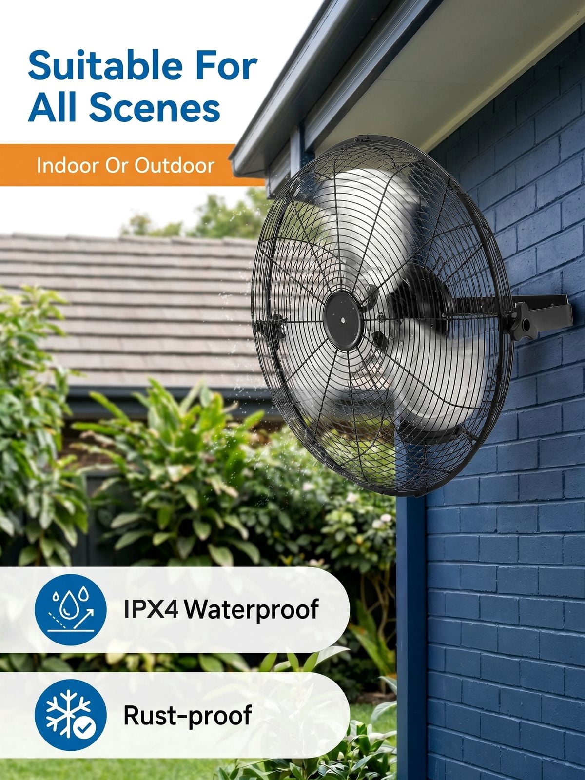 20 Inch Wall Mount Fan, 3-Speed, 360° Tilting Head, Maximum Airflow 4700 CFM, Suitable for Industrial, Commercial, and Residential Use, Black, FOHERE