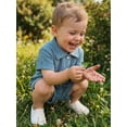 thumbnail image 5 of BemeyourBBs Toddler Baby Boy Summer Clothes Newborn Infant Boys Baptism Outfit Cotton Gauze Solid Color Short Sleeve Button Down Shirt Tops And Shorts Set Pocket, 5 of 9
