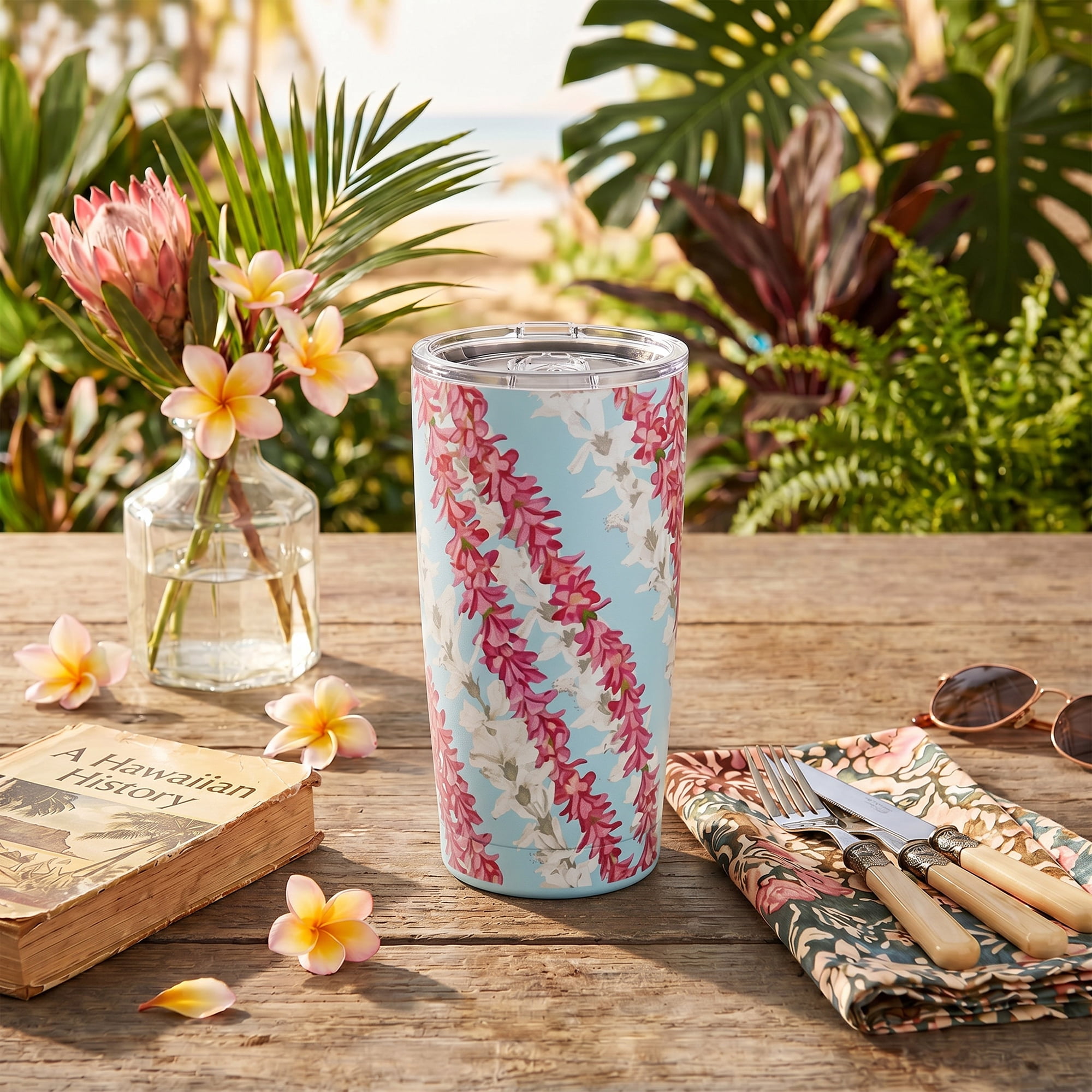 Island Crew 20 oz Light Blue Lei Aqua Stainless Steel Tumbler