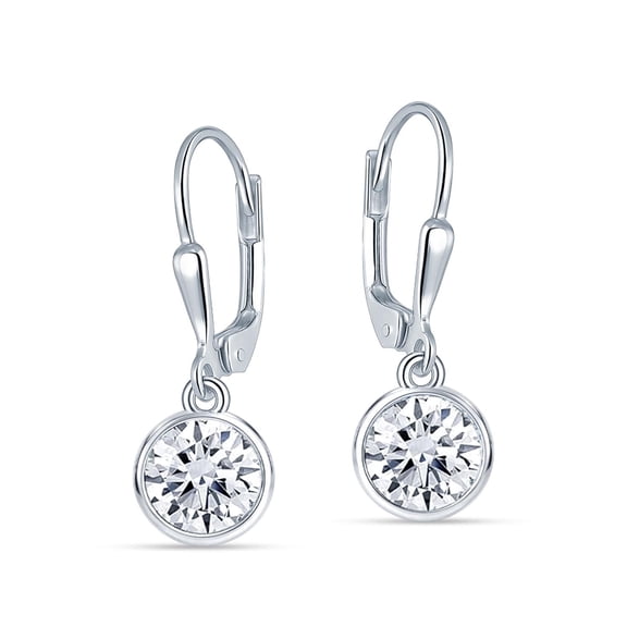 LeCalla 925 Sterling Silver CZ Bezel Set Leverback Dangle Earrings for Women, 25mm
