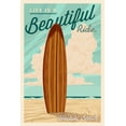 thumbnail image 1 of Waikiki, Hawaii, Life is a Beautiful Ride, Surfboard, Letterpress (36x54 Giclee Gallery Art Print, Vivid Textured Wall Decor), 1 of 3
