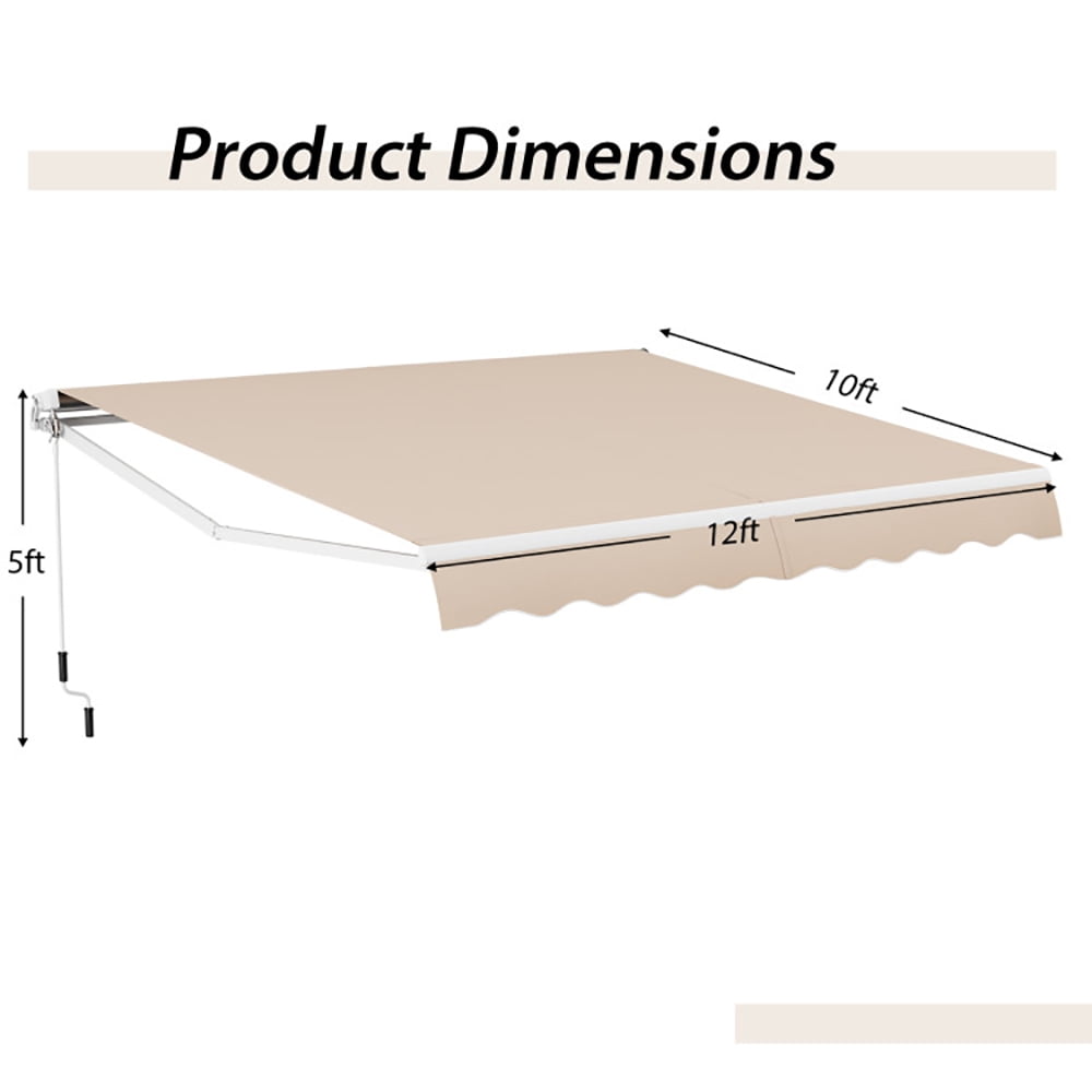 Aimee Lii 12 x 10 Feet Retractable Patio Awning Aluminum Sunshade Shelter, Awnings for Decks, Beige