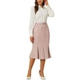 thumbnail image 2 of INSPIRE CHIC Women's Work Solid Skirt Below Knee Lenght Fishtail Skirts with Belt M Pink, 2 of 5