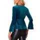 thumbnail image 3 of INSPIRAR CHIC Blusa de terciopelo de Navidad para mujeres, escote en V, fiesta de Halloween, top peplum de manga larga acampanada M color azul pavo real, 3 of 6