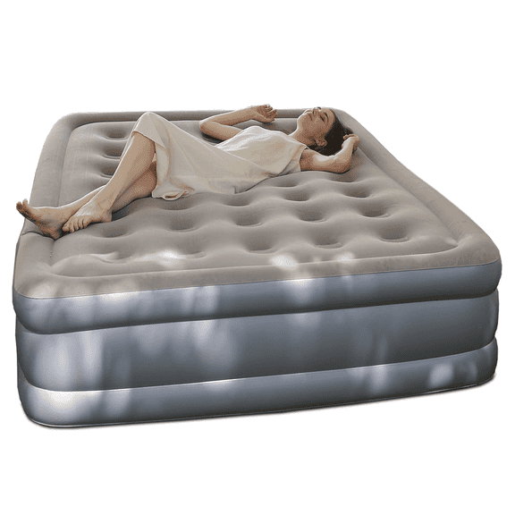 Air Mattress with Pillow, Queen Inflatable Mattress with Built-in Pump, Elevated Inflatable Bed with Pillow, for Camping, Guests and Home, 660 Lbs Max, Gray