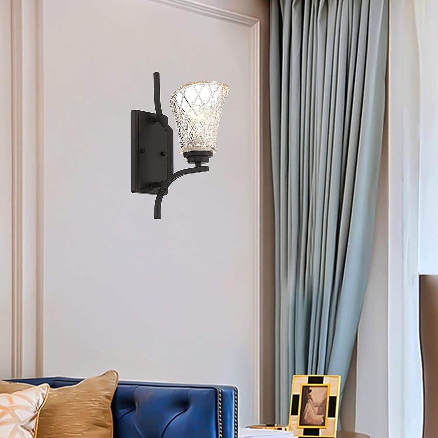 Vanity Art 1 Light Dimmable Vintage Black Armed Sconce Lighting | Modern Fixtures Accent Wall Lights for Bedroom Entrance Doorway Dining Room Living Room Hallway Bathroom Scones S4001BK-R03